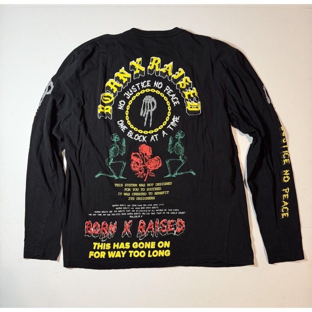 Born X Raised No Justice No Peace Long Sleeve Tshirt Size Large Black Rare